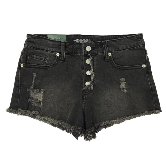 Wild Fable Black Denim HIgh Rise Shorts Womens 4 Fringe Hem Button Fly New - Picture 1 of 15